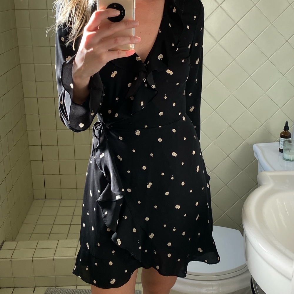 Black Long Sleeved Wrap Dress